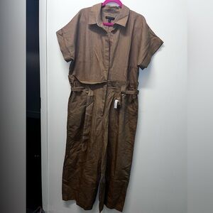 BANANA REPUBLIC Womens Size 16 LINEN-BLEND Jumpsuit Olive Tan Safari